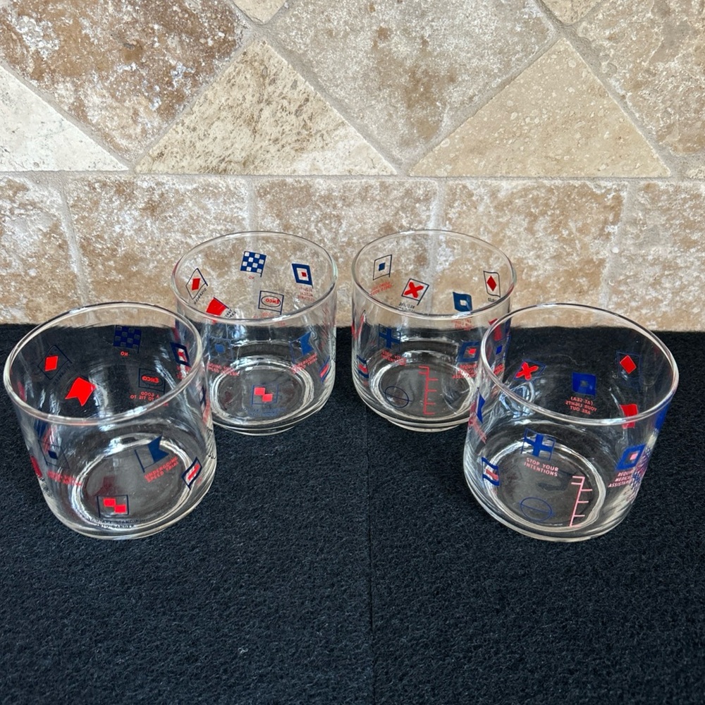 ESSO Exxon Nautical Humor Marine Signal Flag GLASS Cocktail Set